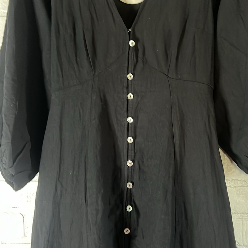 Iris Maxi Melina L/S Dress Black Size 8 Button Front V Neck Puff Sleeves - Picture 8 of 13